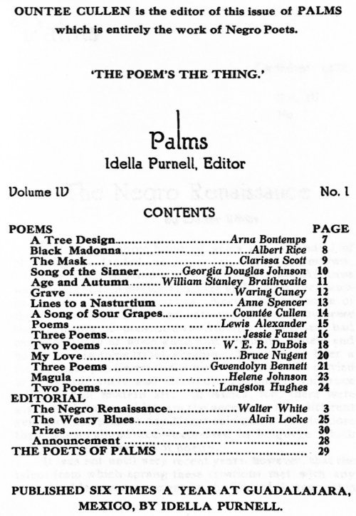 Palms Vol. 4 Number 1. October 1926 Table of Contents